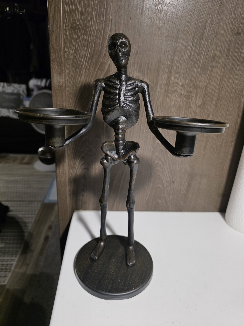Skeleton Double Candle Holder in Antique Black